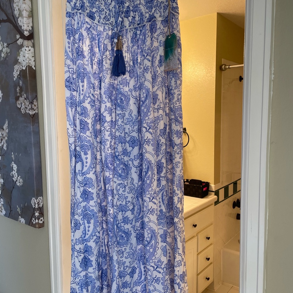 Designer Blue and White Wide Leg Resort Pants  🌺